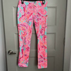 Lilly Pulitzer Kelly Ankle Length Skinny Pant Poolside Blue Love Birds Size 4
